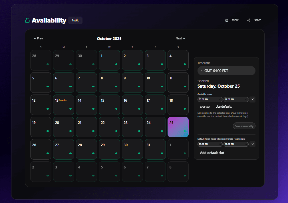 Availability calendar